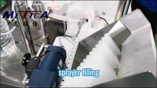 Máquina de rotulagem e tampa de enchimento de pulverizador
