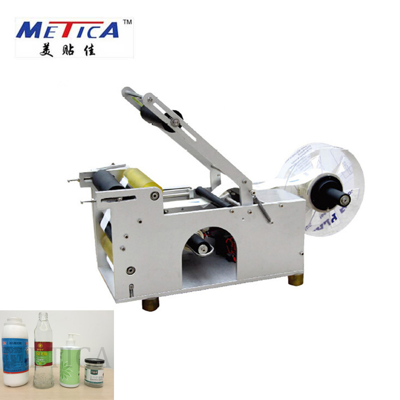 Máquina de rotulagem de garrafas semiautomática de baixo custo Papel Rótulo metálico plástico Tipo 500-1000 BPH Capacidade