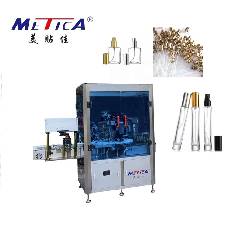 Máquina de Enchimento e Crimpagem Automática de Perfume de Nível de Entrada 1200-1800BPH Bomba de Engrenagem de 2 Cabeças Crimpagem Simples