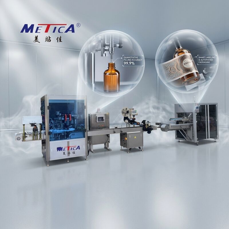 Nível de entrada Automático de Enchimento de Perfumes Crimping Etiquetagem Boxing Line 1200-1800BPH 2 cabeças de engrenagem bomba Crimp único