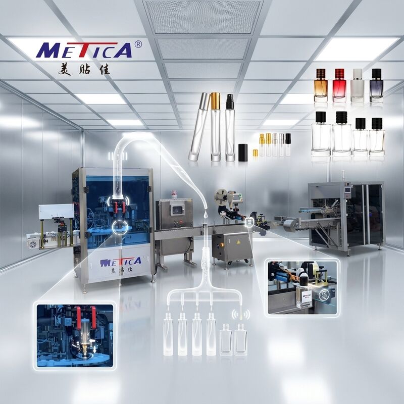 Máquina de Enchimento e Crimpagem Automática de Perfume de Nível de Entrada 1200-1800BPH Bomba de Engrenagem de 2 Cabeças Crimpagem Simples